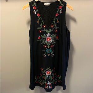 Embroidered Black Sleeveless Dress